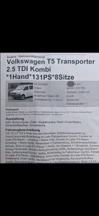 Volkswagen auto t5 transport