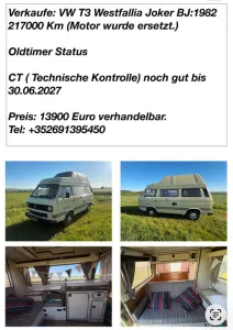Volkswagen VW T3 Westfalia Joker BJ: 1982