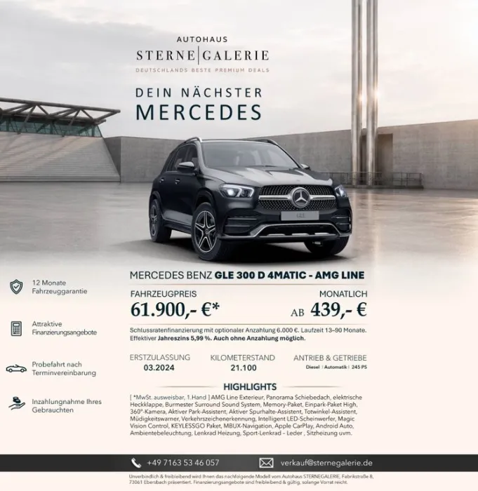 Mercedes-Benz GLE 300 D/BURMESTER/MEMORY/360°/PANO