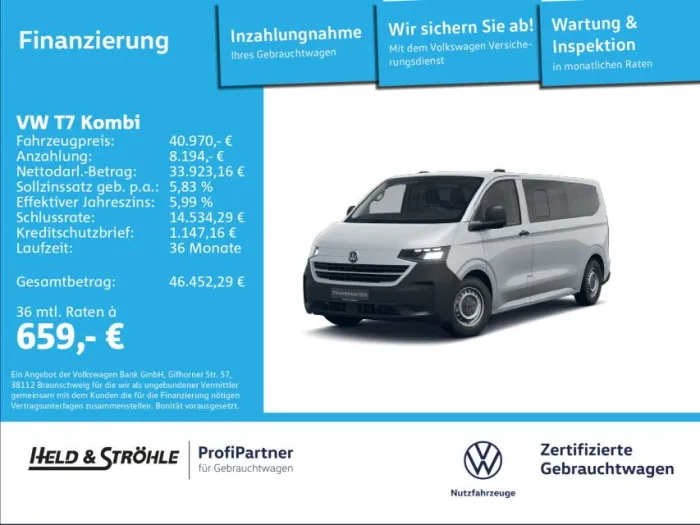 Volkswagen T7 Kombi e-Kombi LR 218 PS 9S NEUPREIS 72504 EUR