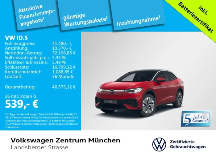 Volkswagen ID.5 Pro 210 kW IQ.Light Navi WärmePu CCS ParkAs