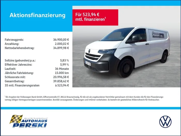 Volkswagen T7 Transporter Kasten 2.0 TDI KR  KLIMA, ZV, RÜC