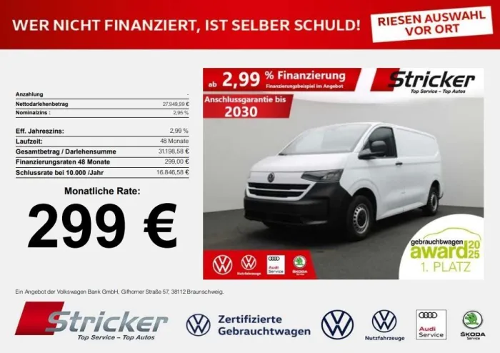 Volkswagen T7 Transporter Kasten 2.0TDI 299,-ohne Anzahlung
