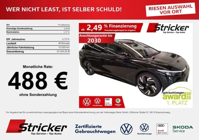 Volkswagen ID.7 GTX Tourer 250/86 488,-ohne Anzahlung Pano