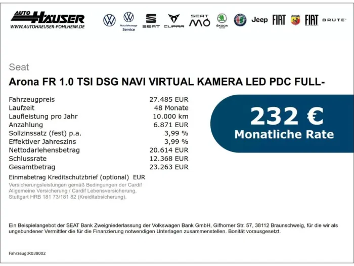 Seat Arona FR 1.0 TSI DSG NAVI VIRTUAL KAMERA LED PDC