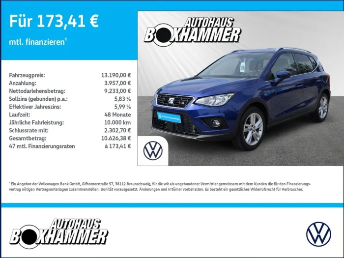 Seat ARONA  1,0 TSI FR MIRROR.LINK+KLIMA+SHZ