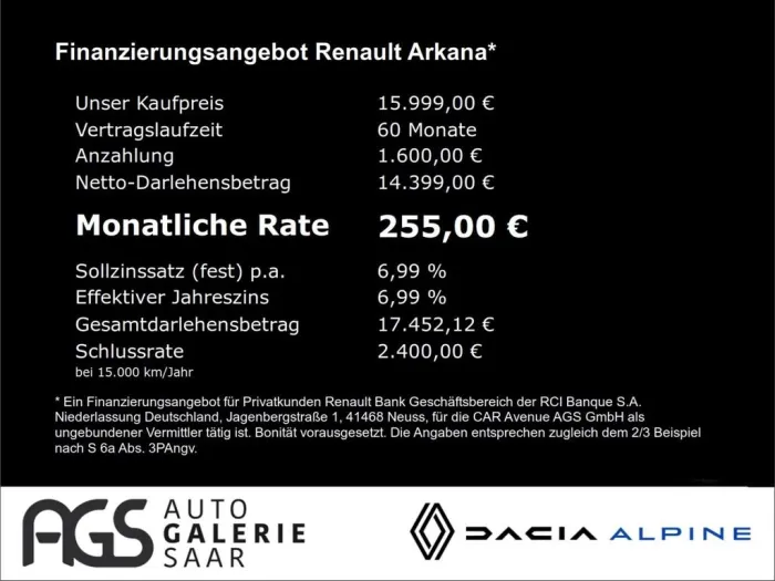 Renault Arkana R.S. Line 140 mi Navi 360 Kamera Klima+Ap